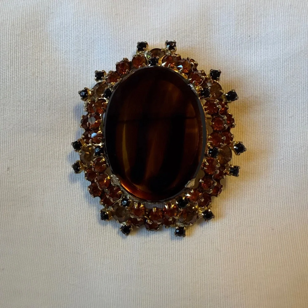 Vintage Juliana Tortoise Shell Colored Glass Rhinestone‎ Brooch Pendant